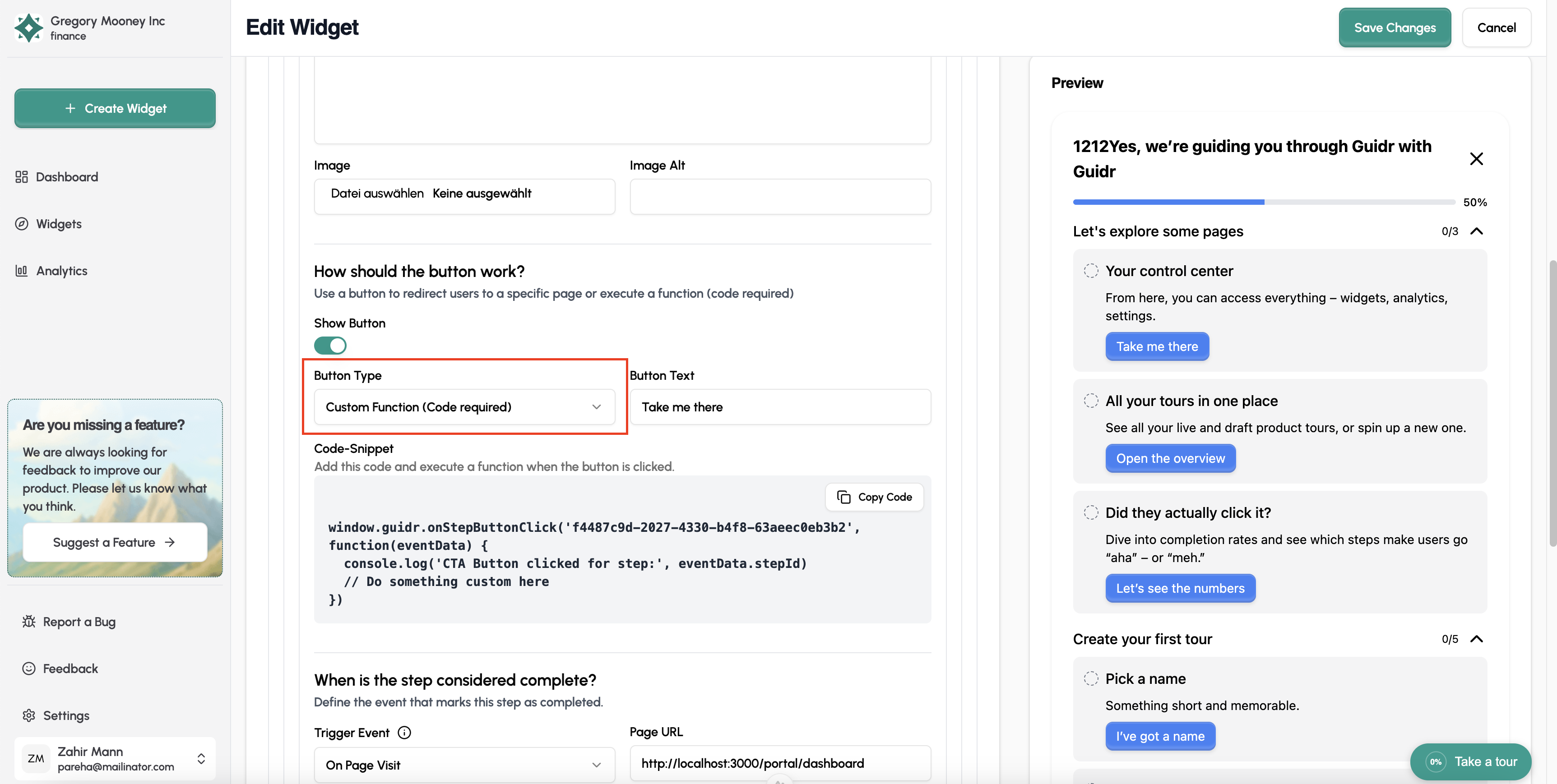 Where to configure the button to type Custom Function
